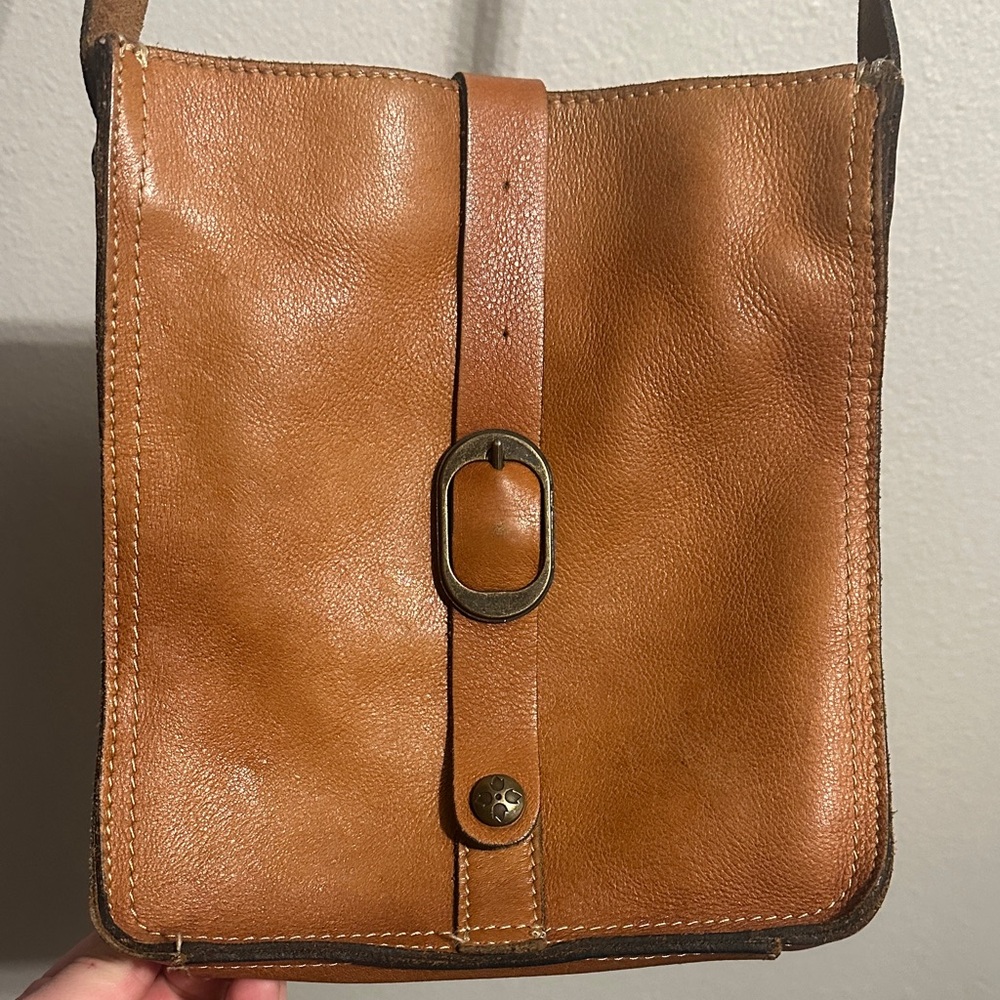 Patricia Nash Tan Leather Crossbody Bag with Buckle Strap